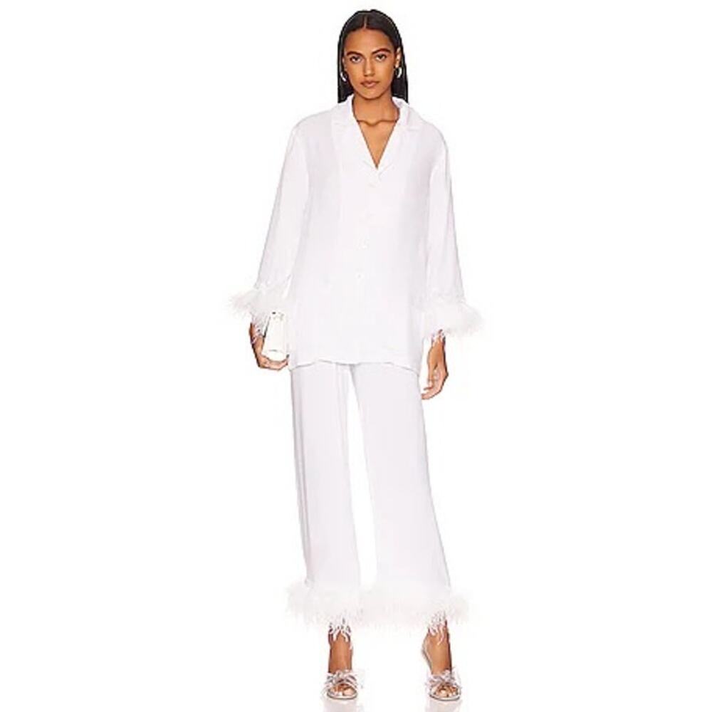 Sleeper White Feather-Trim Pajama Set